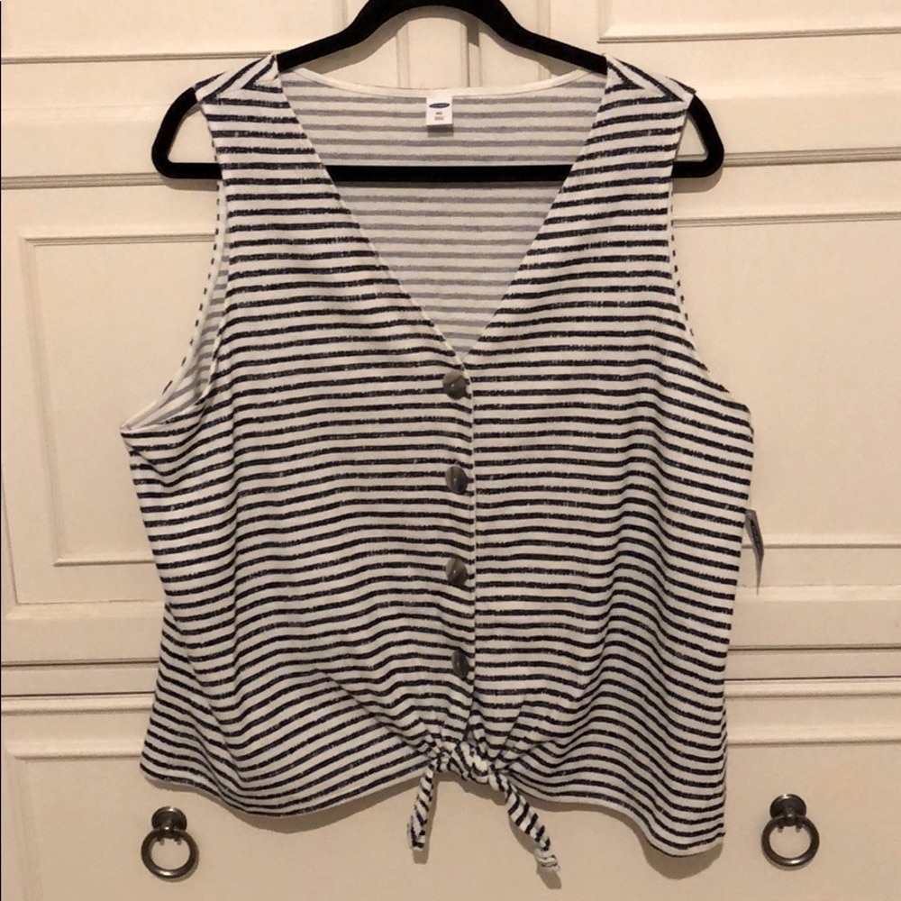 Old Navy White Navy Blue Stripe Sleeveless Tie Top